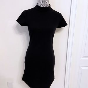 Black Mock Neck T-Shirt Mini Dress, Size S